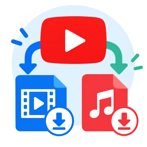 A YouTube video converting into a downloadable video file and an audio file